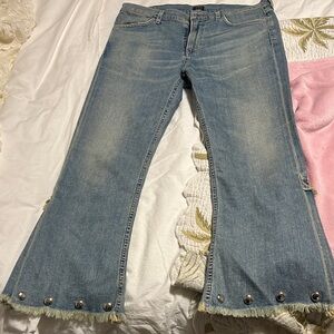 Citizens Of Humanity Light Blue Flare Jeans with Silver Button Accents